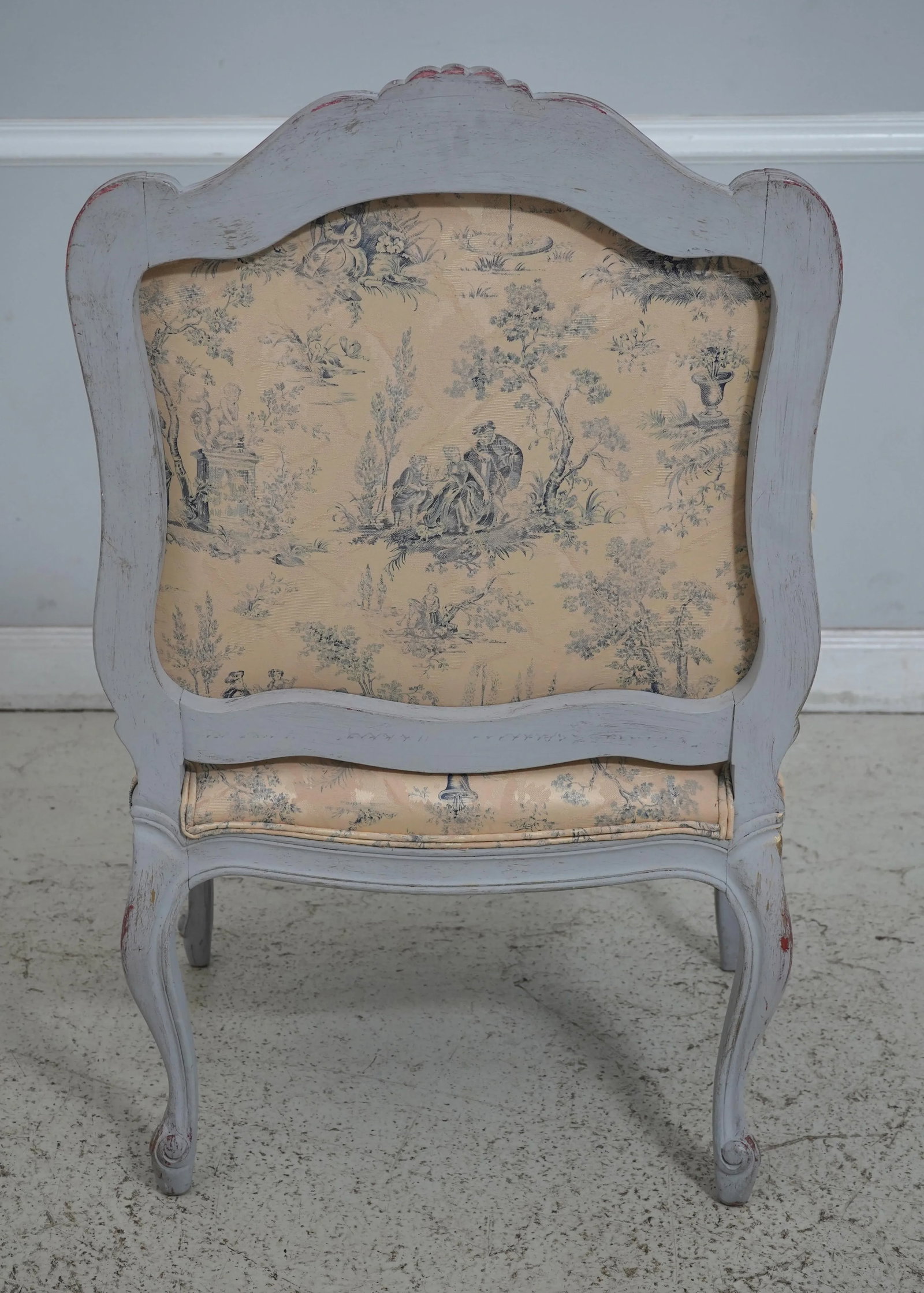 1990s French Louis XV Upholstered Armchair & Matching Ottoman - 4