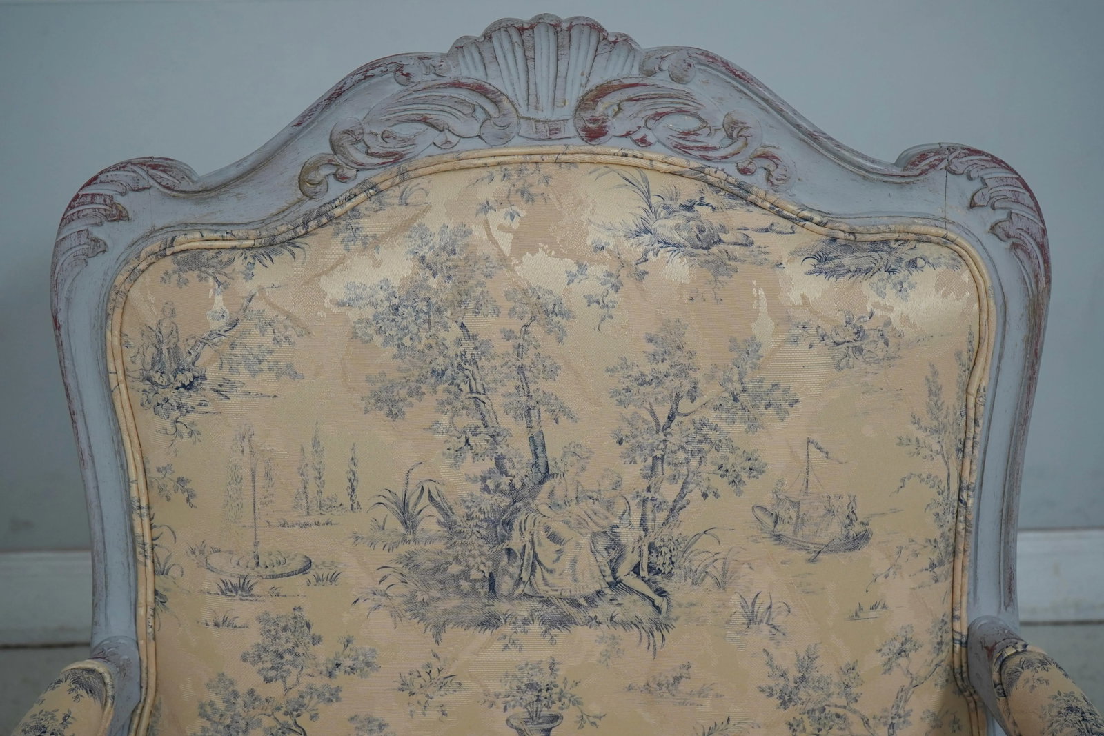 1990s French Louis XV Upholstered Armchair & Matching Ottoman - 5