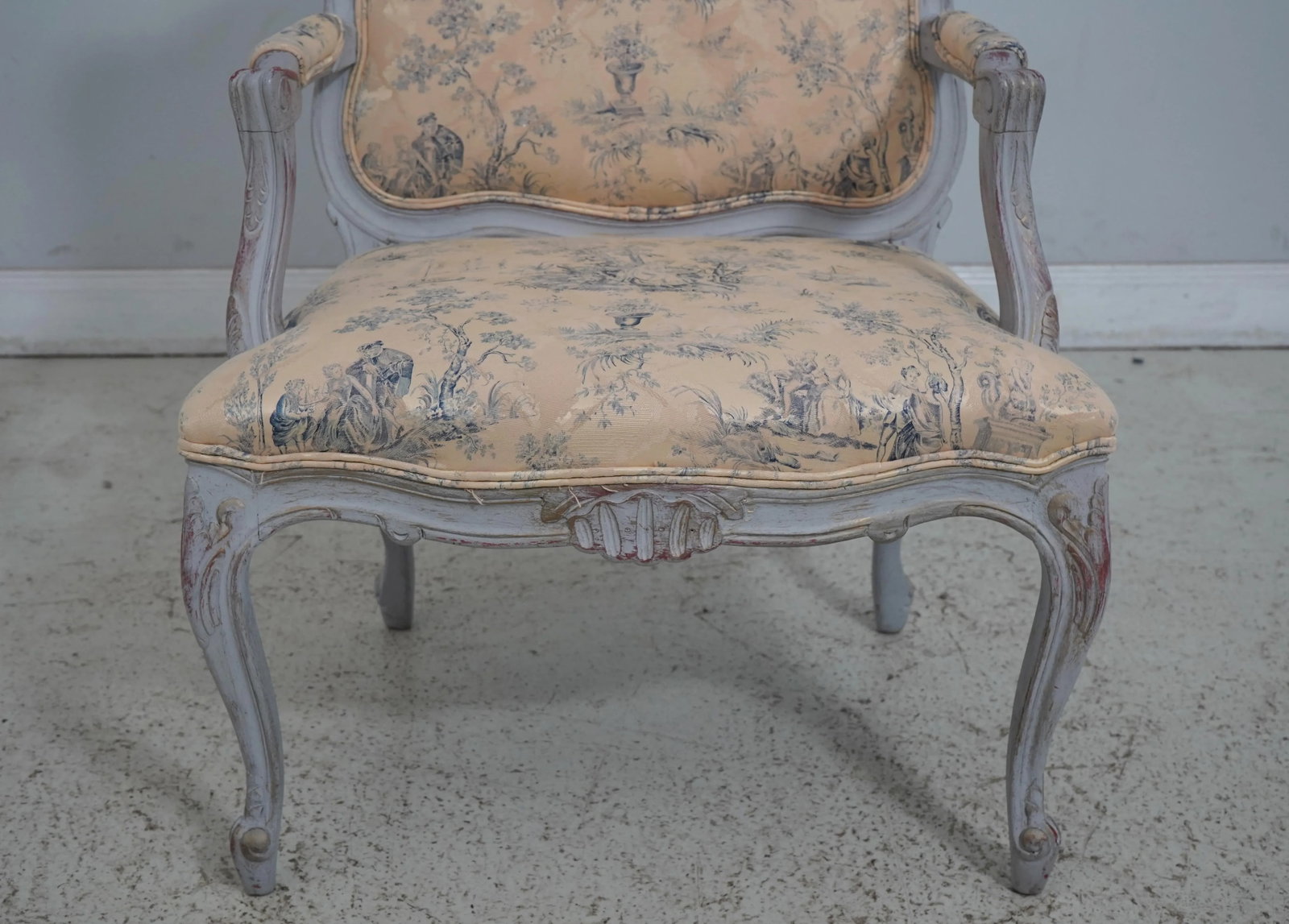 1990s French Louis XV Upholstered Armchair & Matching Ottoman - 6