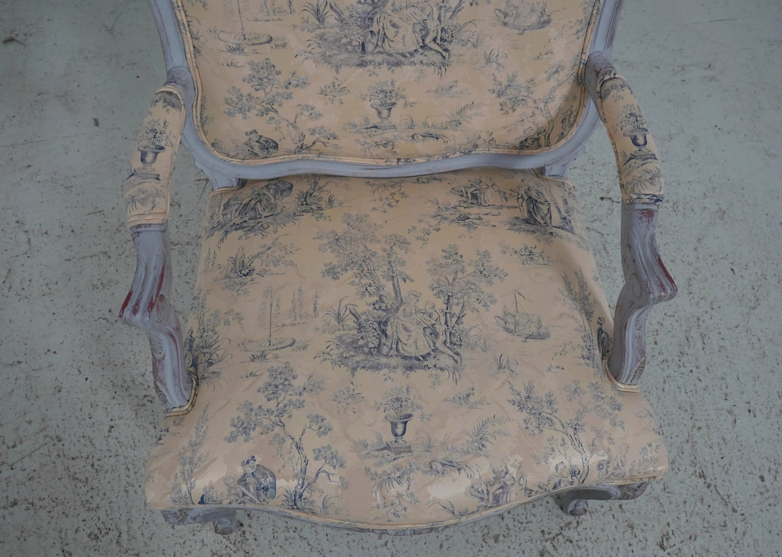 1990s French Louis XV Upholstered Armchair & Matching Ottoman - 8