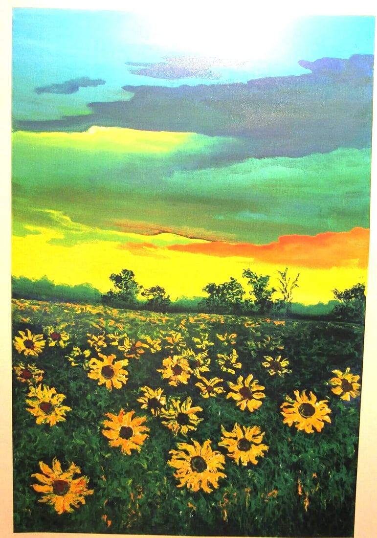David Najar Signed Seriolithograph Sunflowers at Dusk Unframed - 2