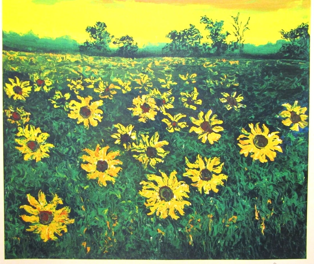 David Najar Signed Seriolithograph Sunflowers at Dusk Unframed - 4