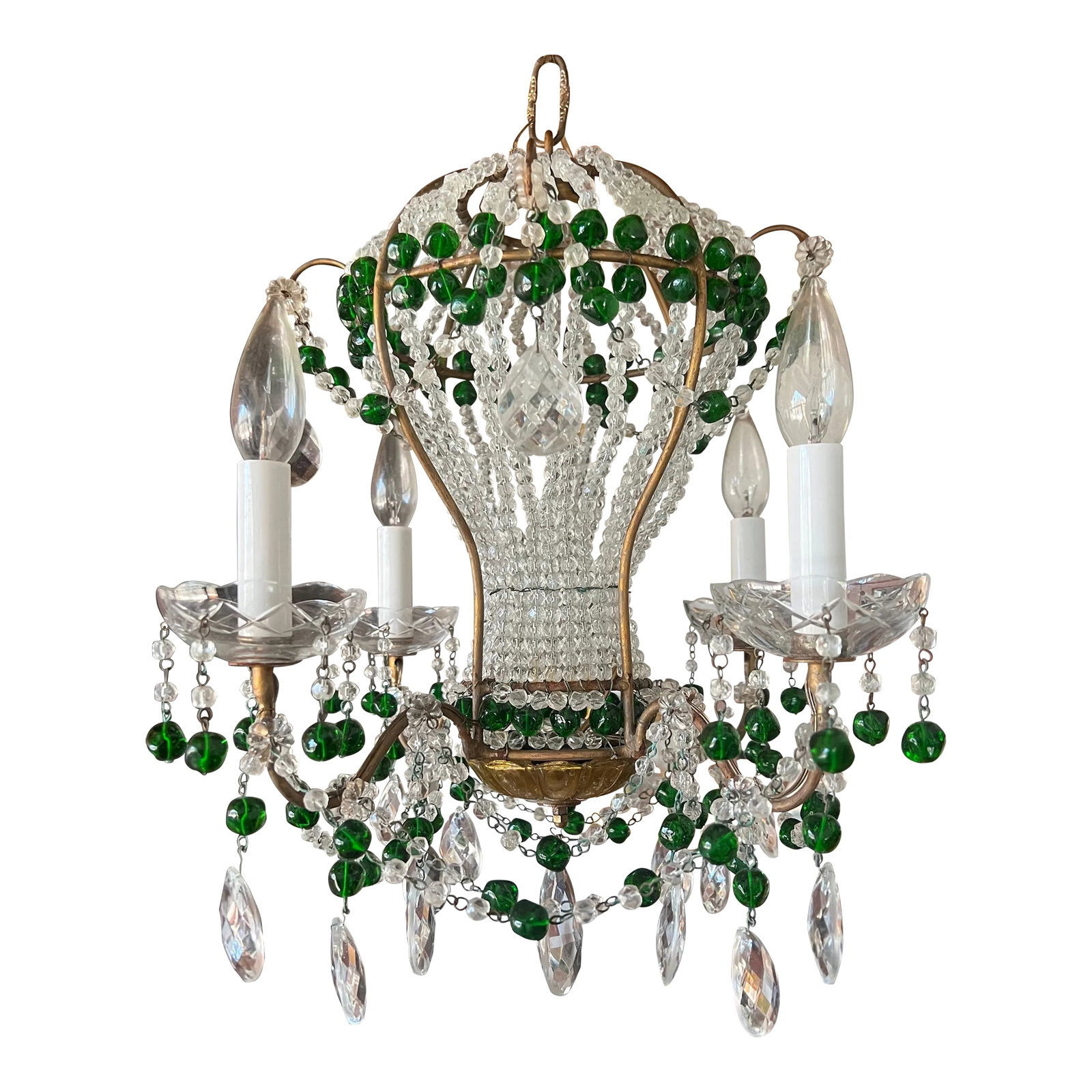 Maison Bagues Attributed Hollywood Regency Beaded Hot Air Balloon Chandelier: Attributed to: Maison Bagues (French, founded circa 1860), early 20th century. A unique and well crafted hot air balloon chandelier likely by the renowned company Maison Bagues. The chandelier feature