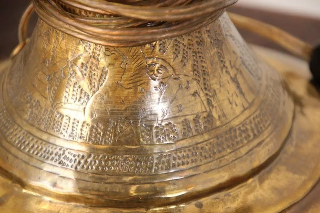 Antique Moorish Brass Table Lamp With Arabic Script - 14