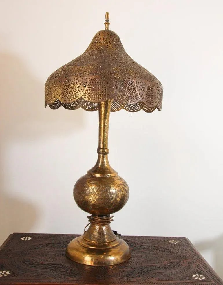 Antique Moorish Brass Table Lamp With Arabic Script - 15