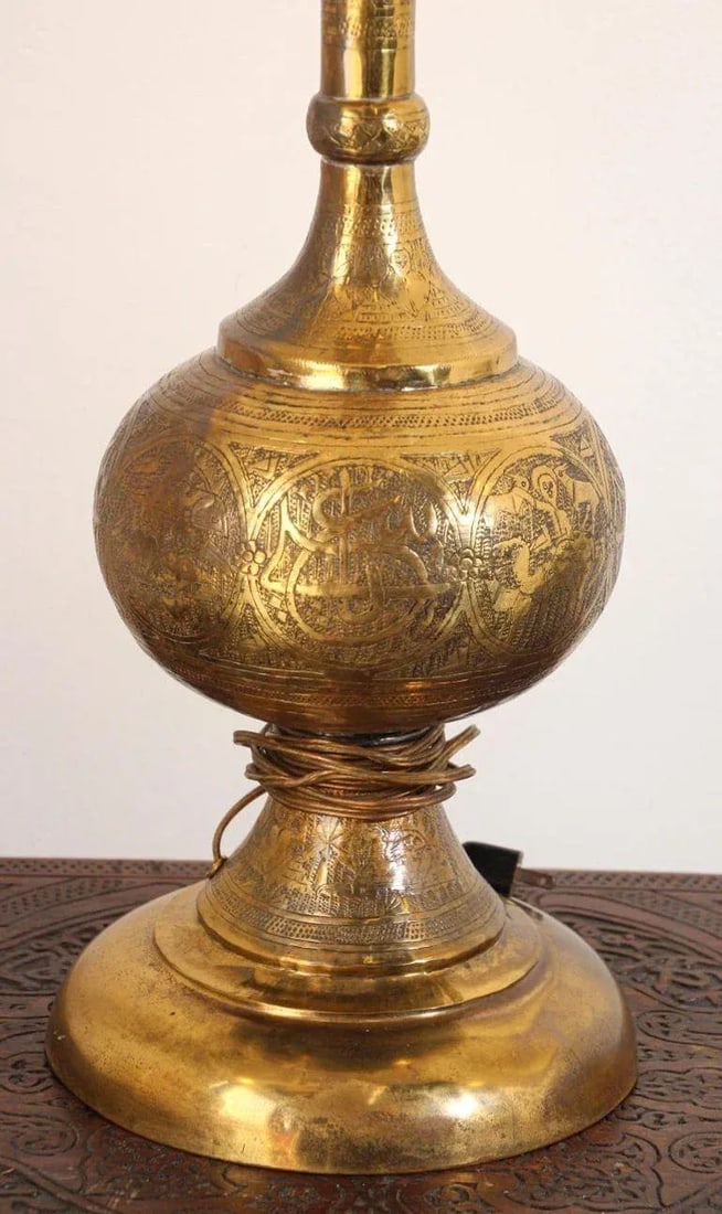 Antique Moorish Brass Table Lamp With Arabic Script - 17