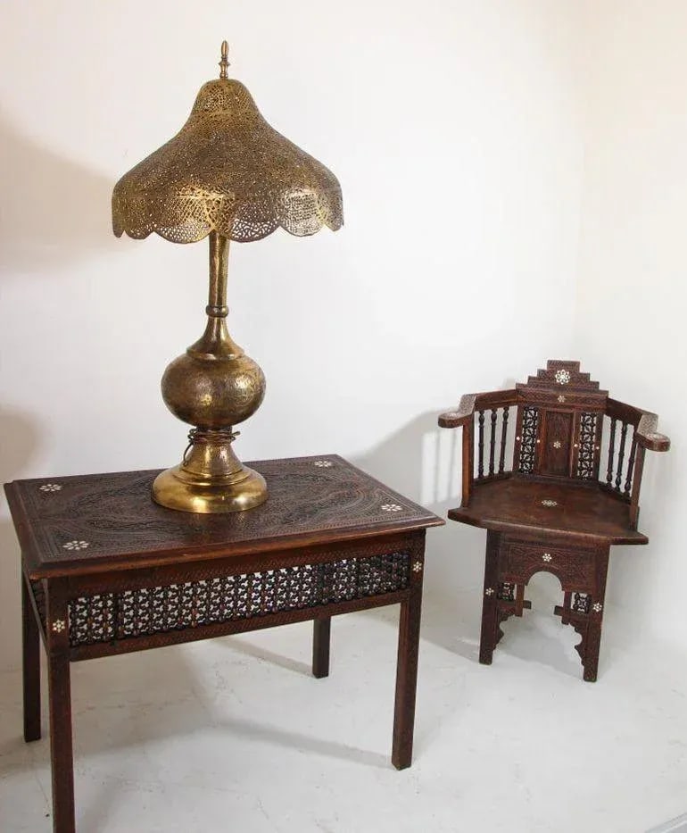 Antique Moorish Brass Table Lamp With Arabic Script - 2