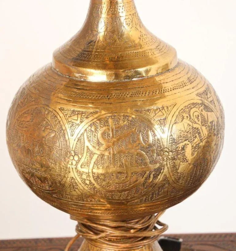 Antique Moorish Brass Table Lamp With Arabic Script - 6