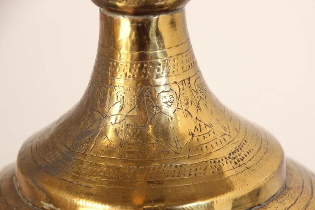 Antique Moorish Brass Table Lamp With Arabic Script - 9