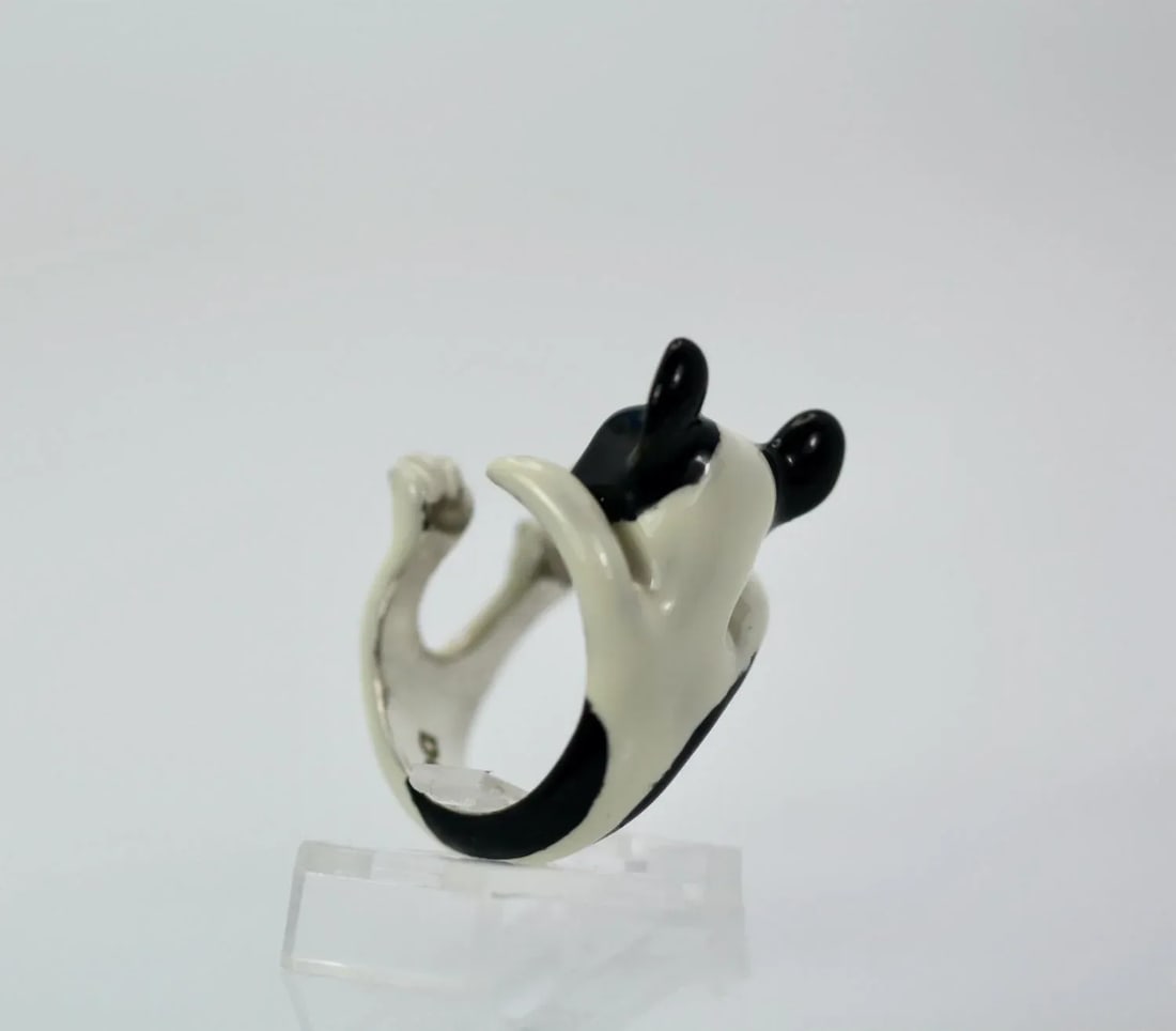 Enamel Silver Boston Terrier Dog Ring Size 7 - 2