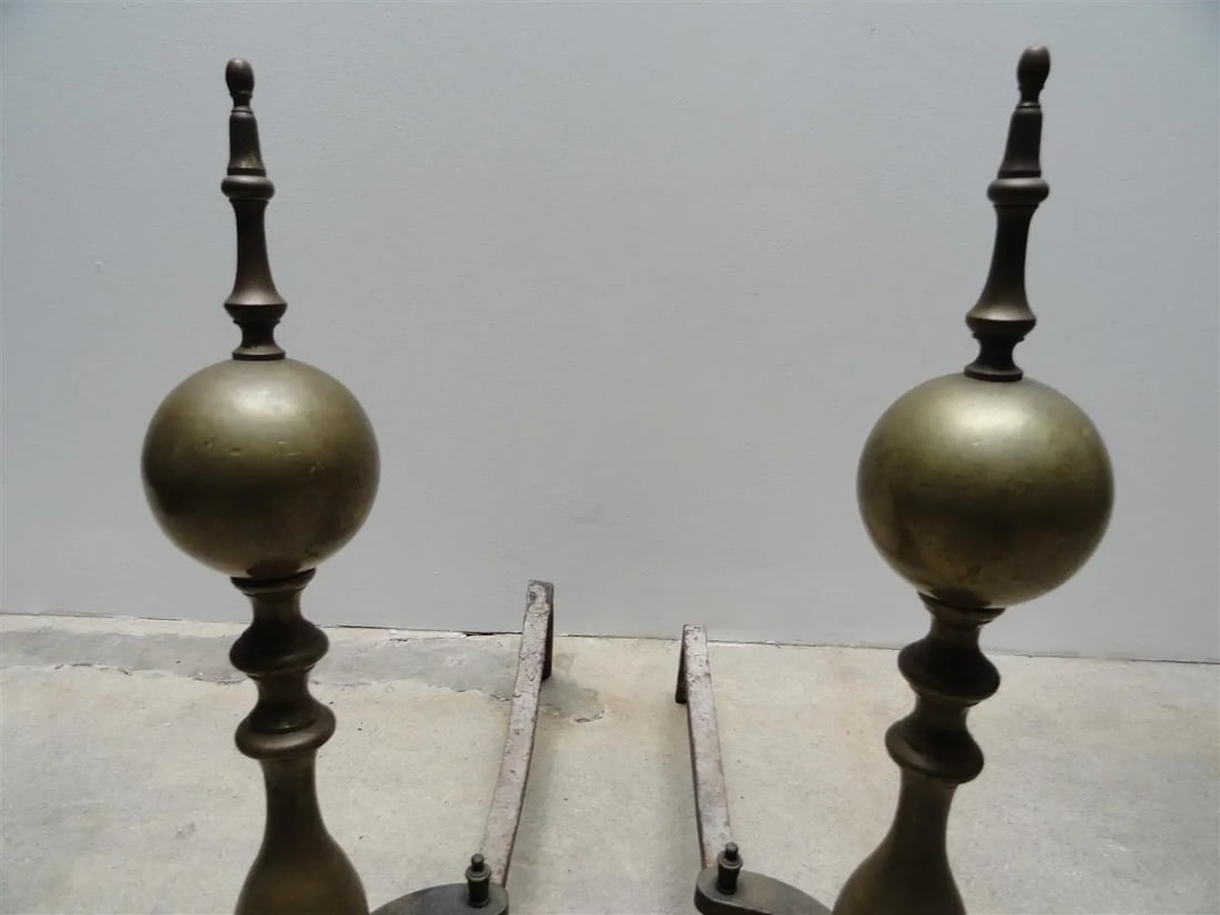 Antique American Brass & Iron Andirons - A Pair - 4