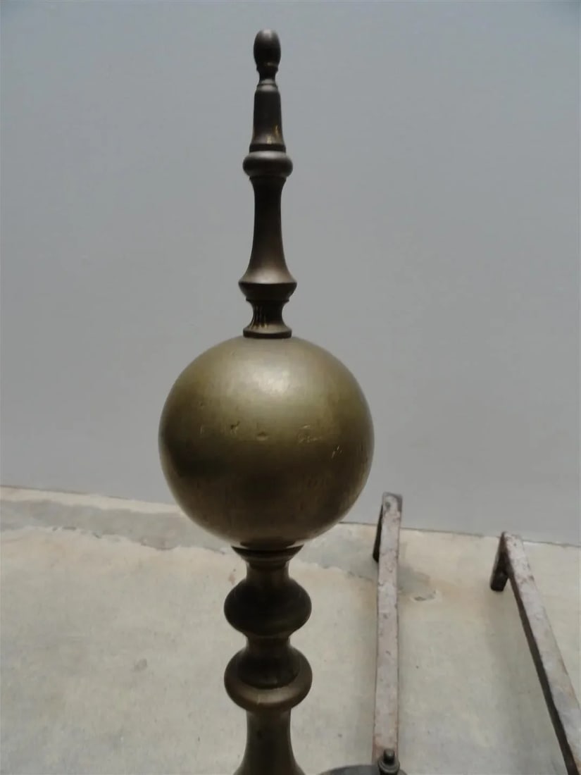 Antique American Brass & Iron Andirons - A Pair - 5