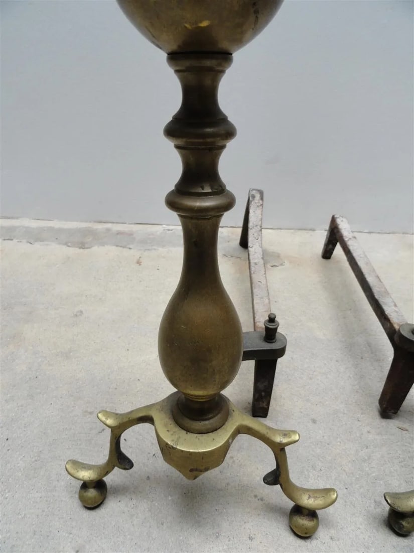 Antique American Brass & Iron Andirons - A Pair - 6