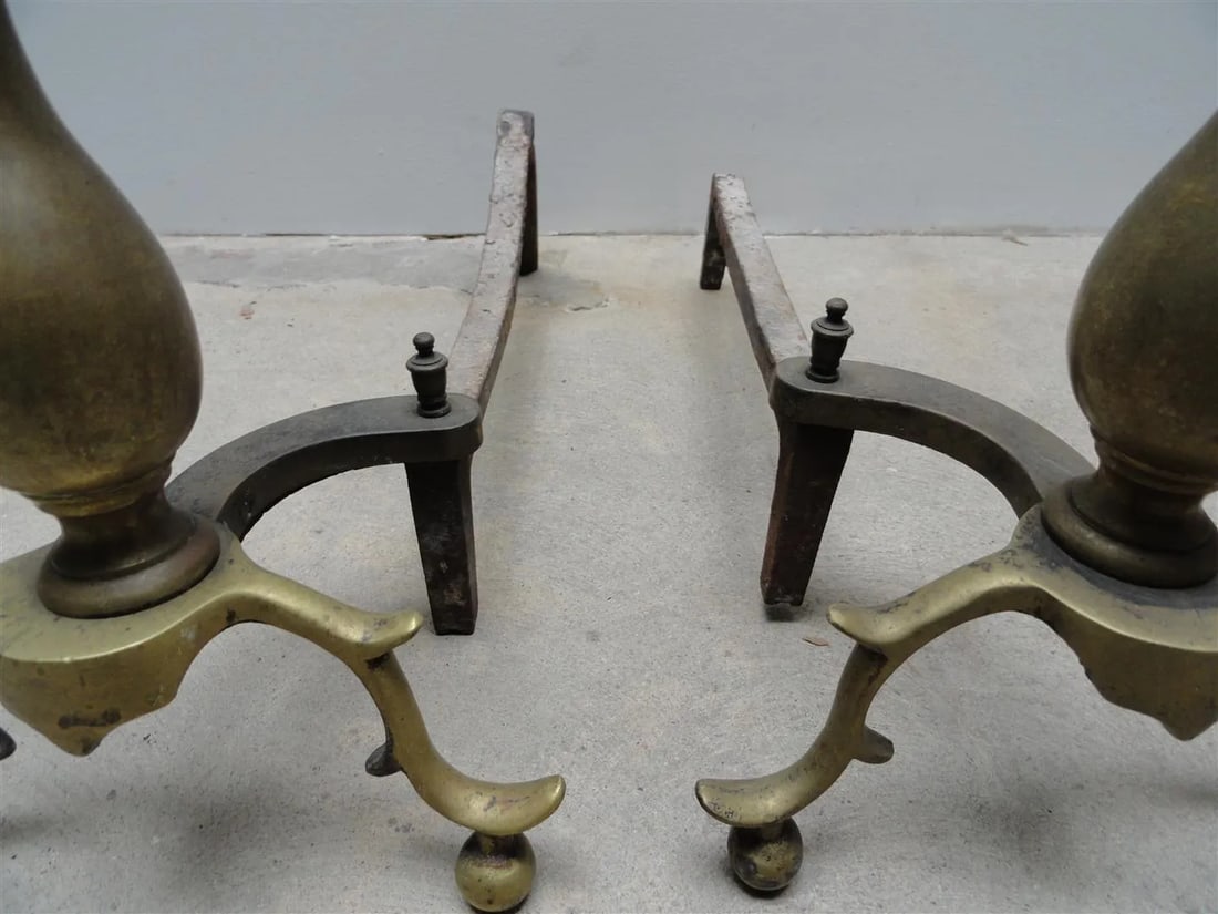 Antique American Brass & Iron Andirons - A Pair - 7