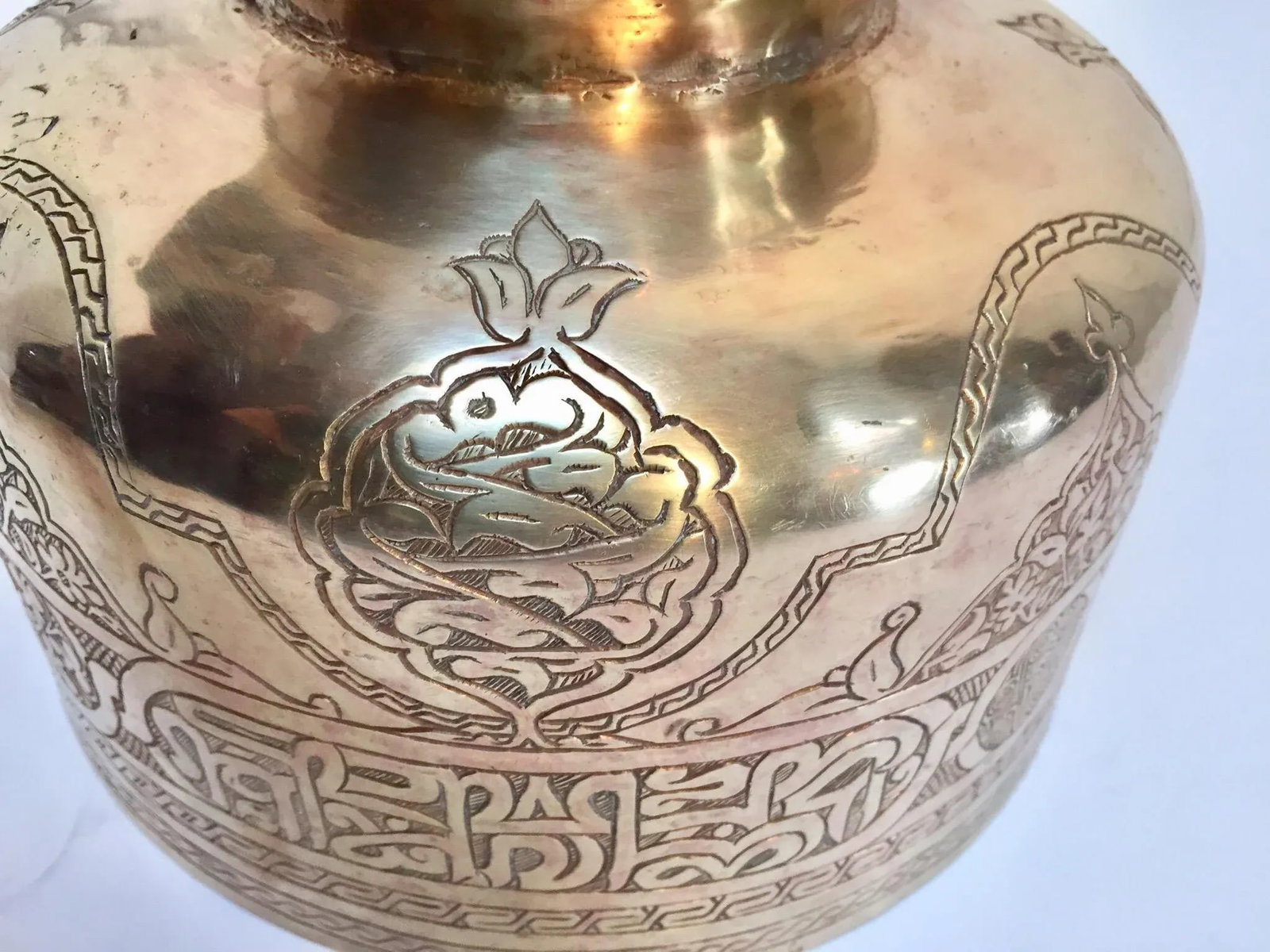 Islamic Middle Eastern Hand-Etched Footed Brass Bowl - 3