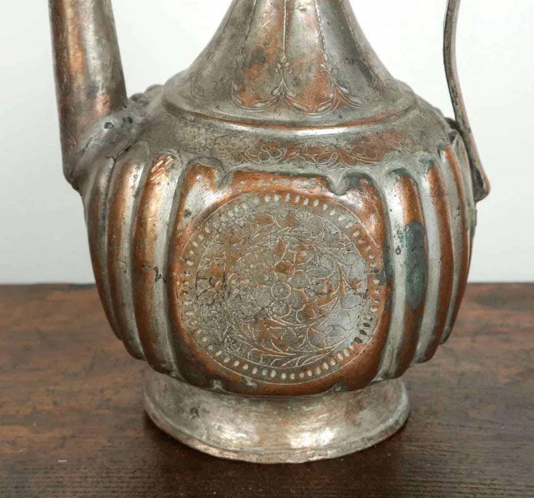 Antique 19th Century Middle Eastern Persian Tinned Copper Ewer - 2