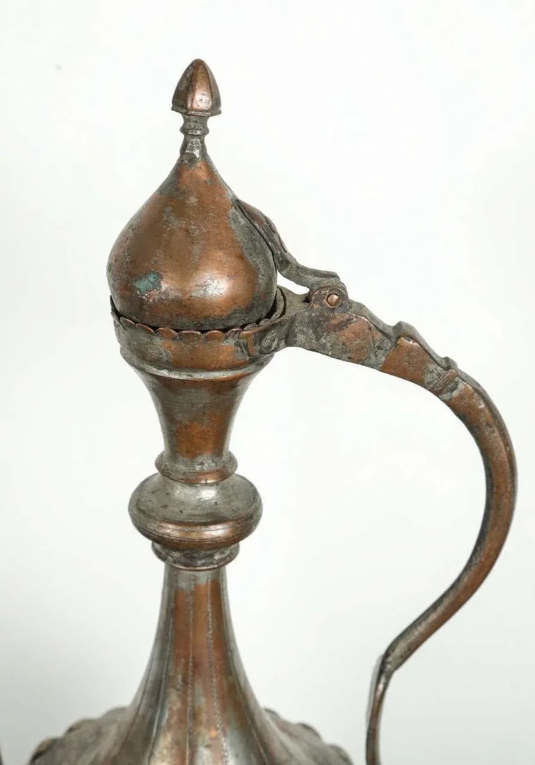 Antique 19th Century Middle Eastern Persian Tinned Copper Ewer - 3