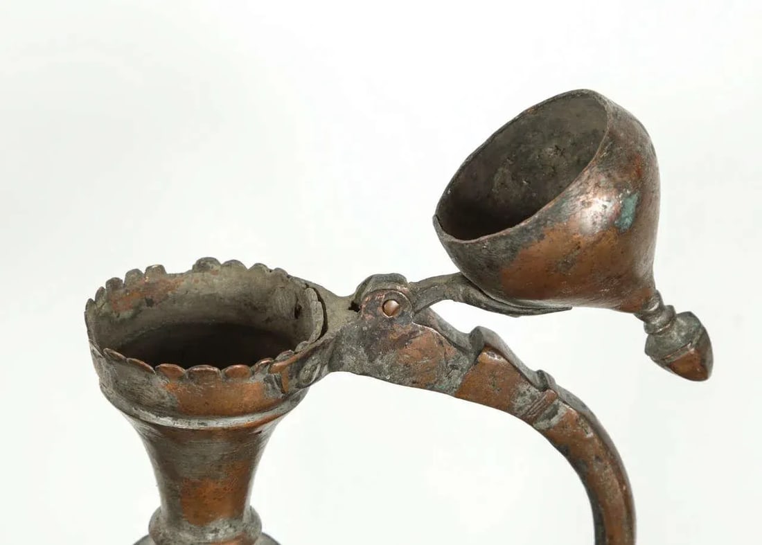 Antique 19th Century Middle Eastern Persian Tinned Copper Ewer - 4