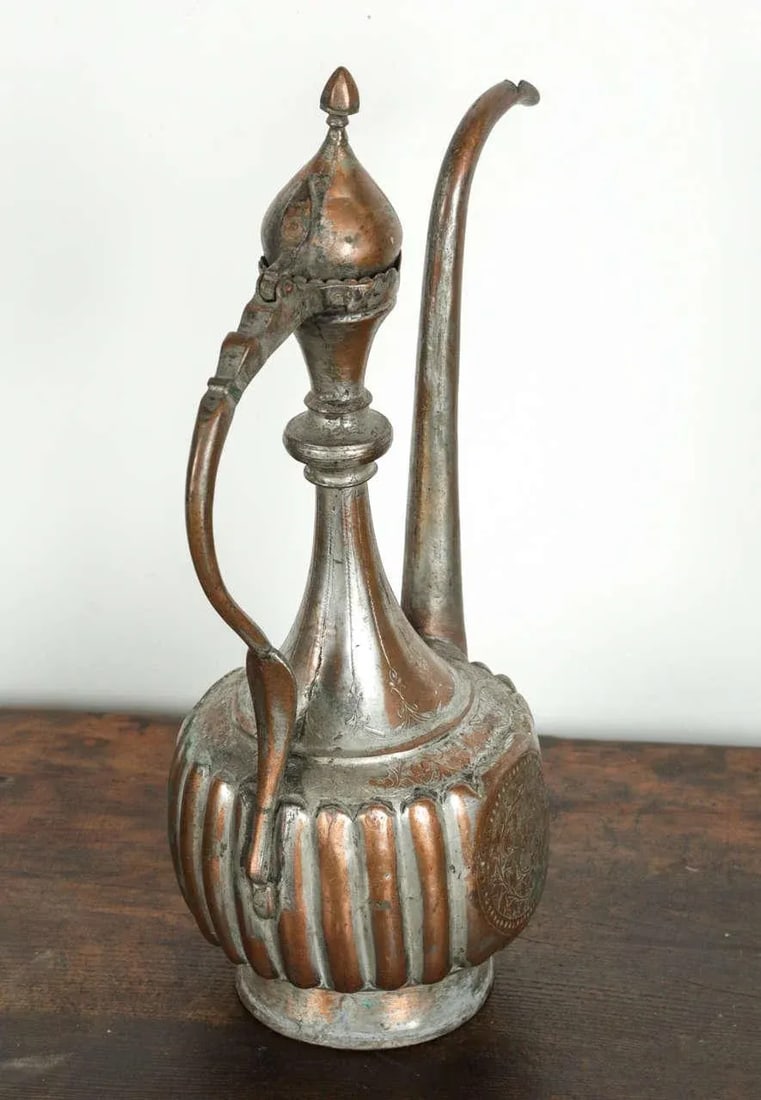 Antique 19th Century Middle Eastern Persian Tinned Copper Ewer - 5