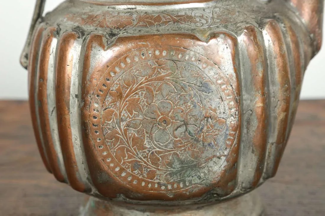 Antique 19th Century Middle Eastern Persian Tinned Copper Ewer - 6