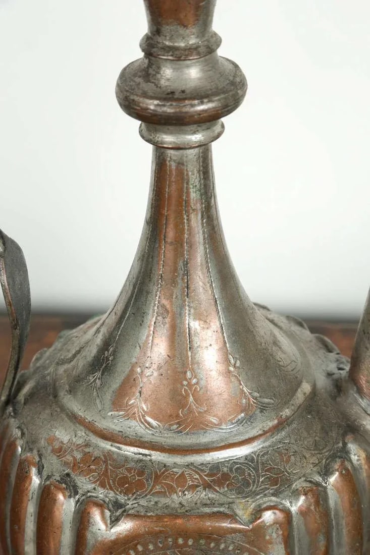 Antique 19th Century Middle Eastern Persian Tinned Copper Ewer - 7