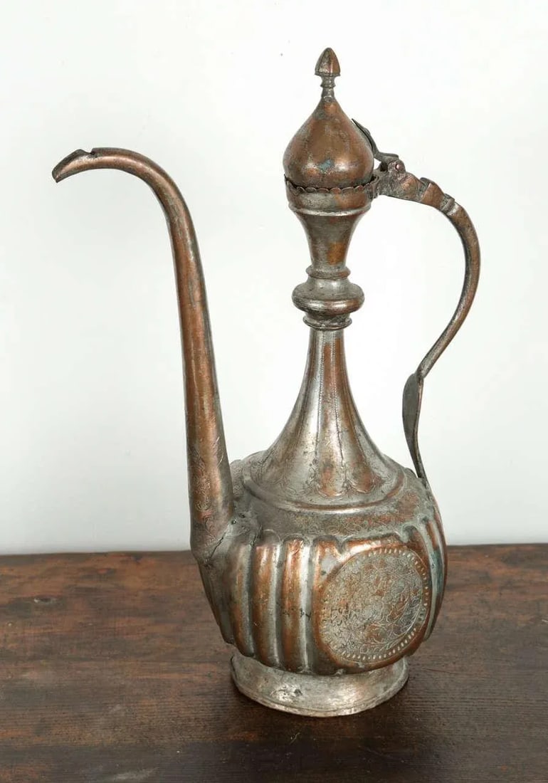 Antique 19th Century Middle Eastern Persian Tinned Copper Ewer - 9