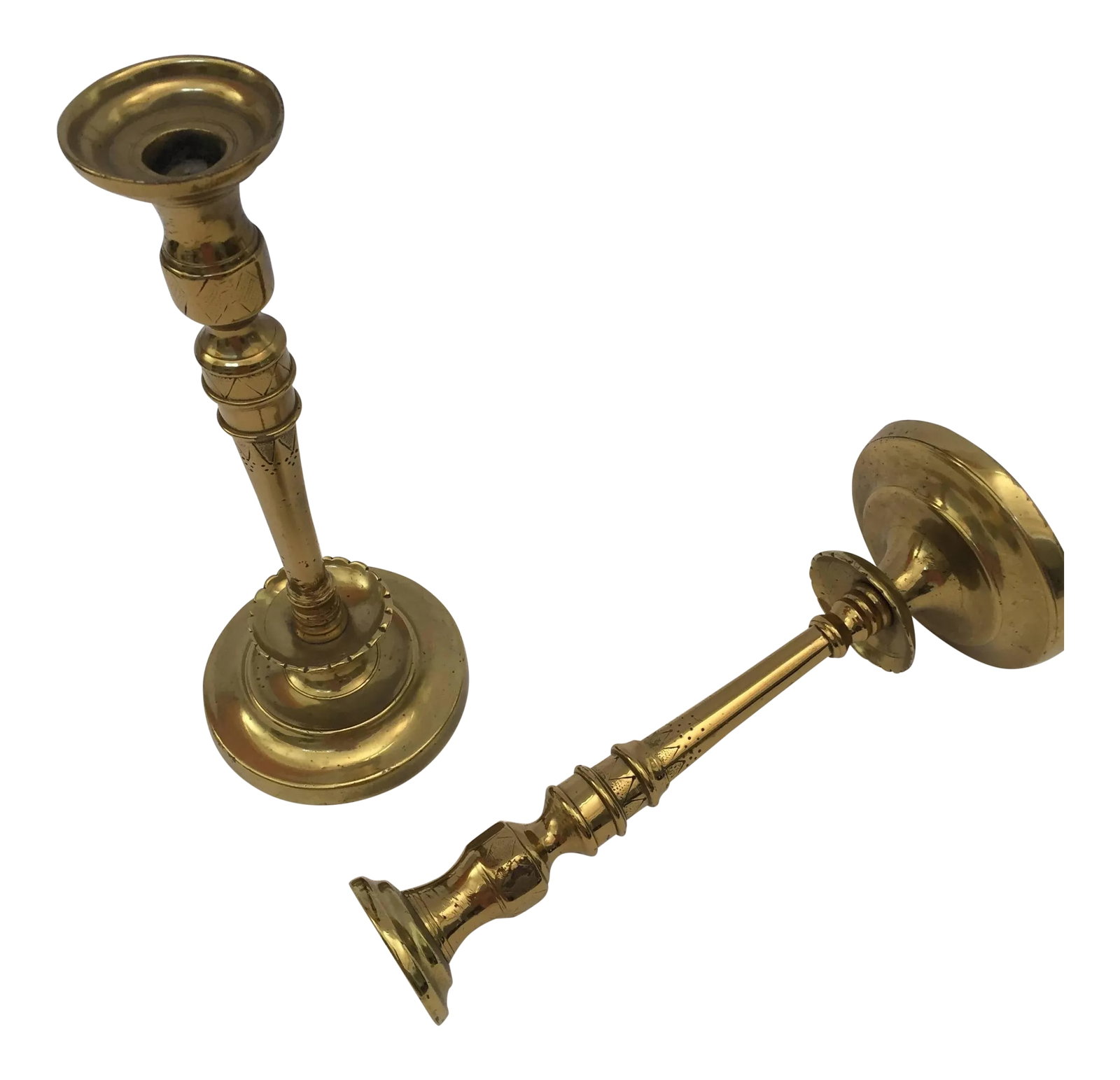 French Hand Tooled Brass Candlesticks - a Pair (1 of 9)
