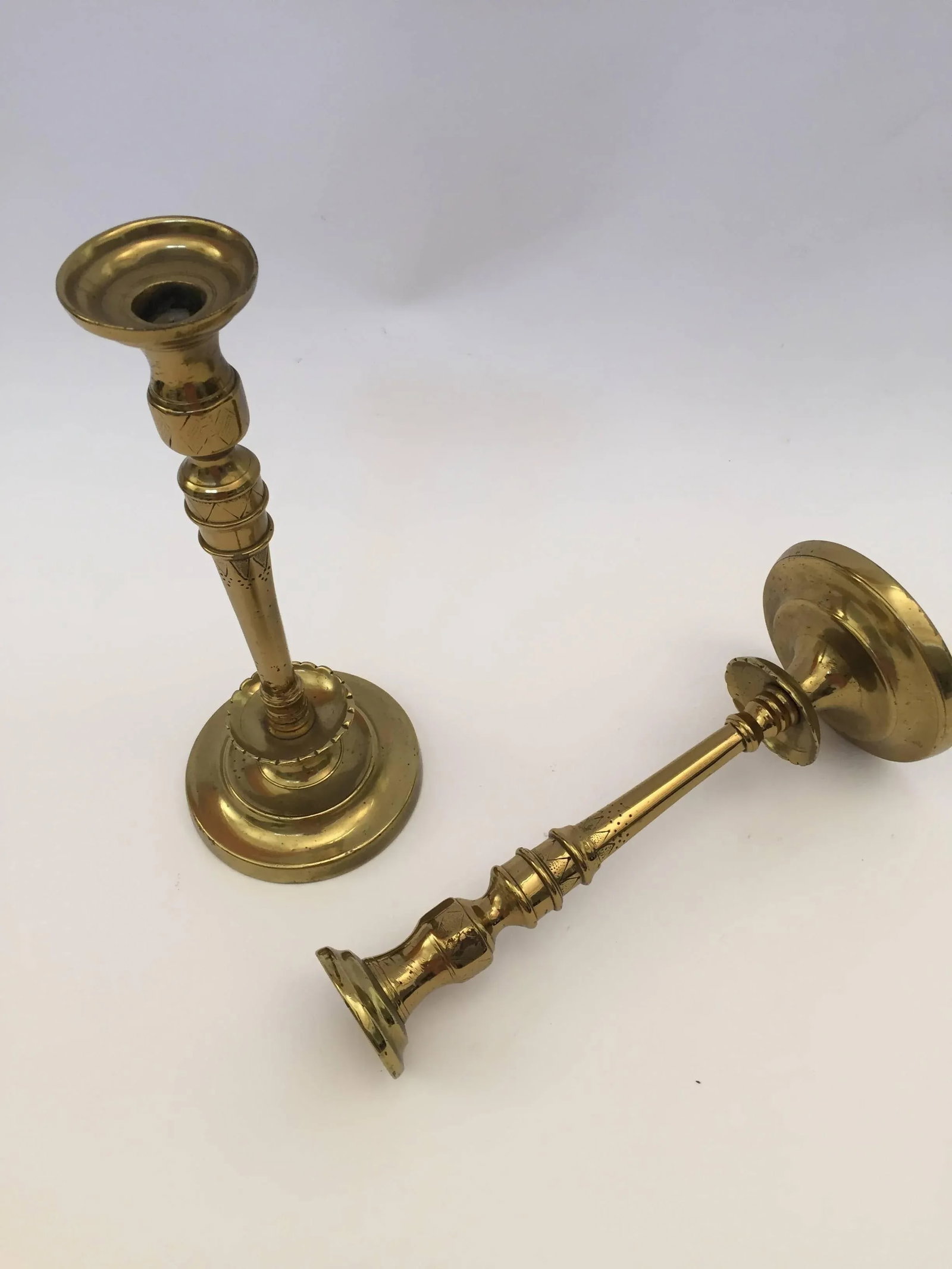 French Hand Tooled Brass Candlesticks - a Pair - 9