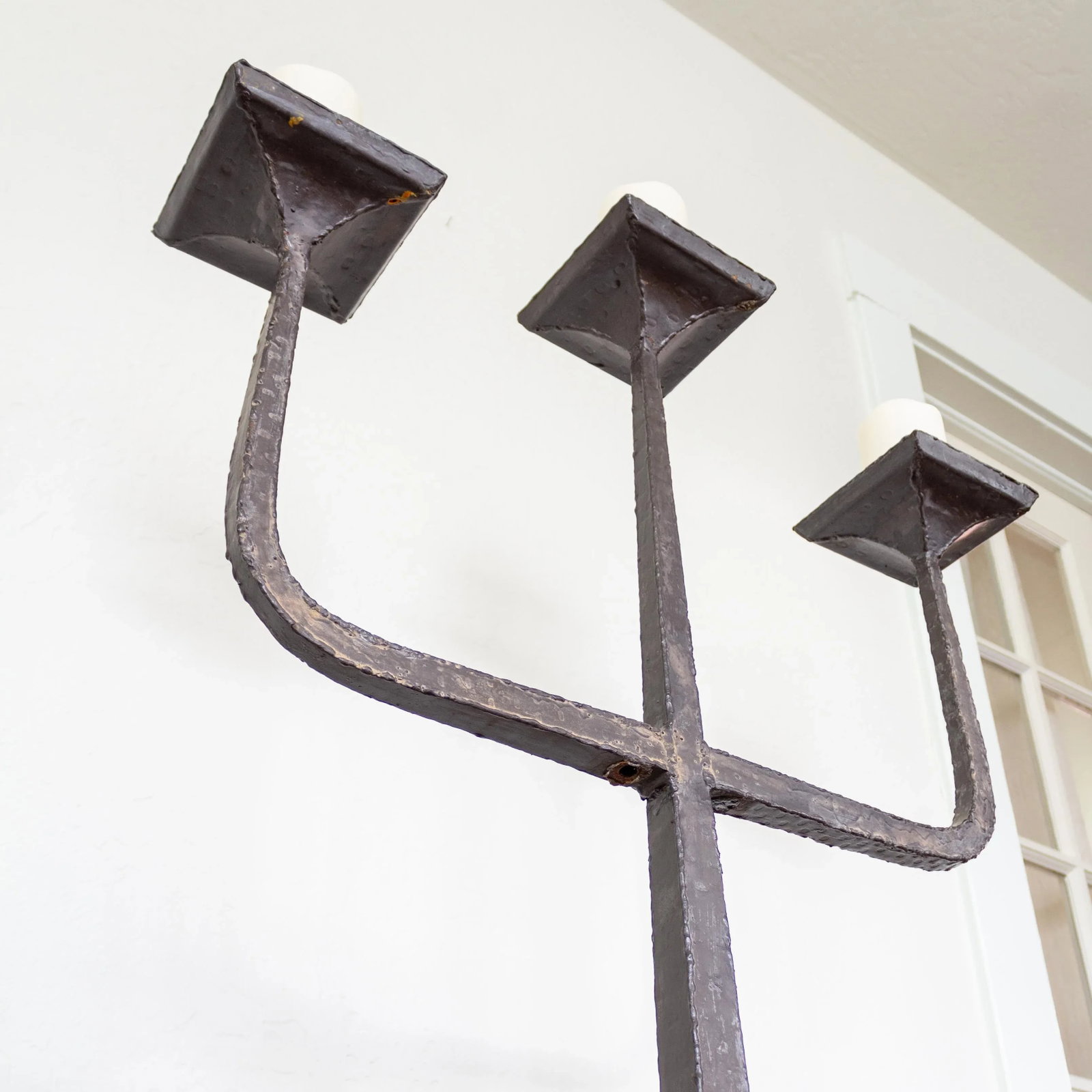 Brutalist Three Arm Candelabra Floor Candle Stand | Hammered and Hand Welded - 11