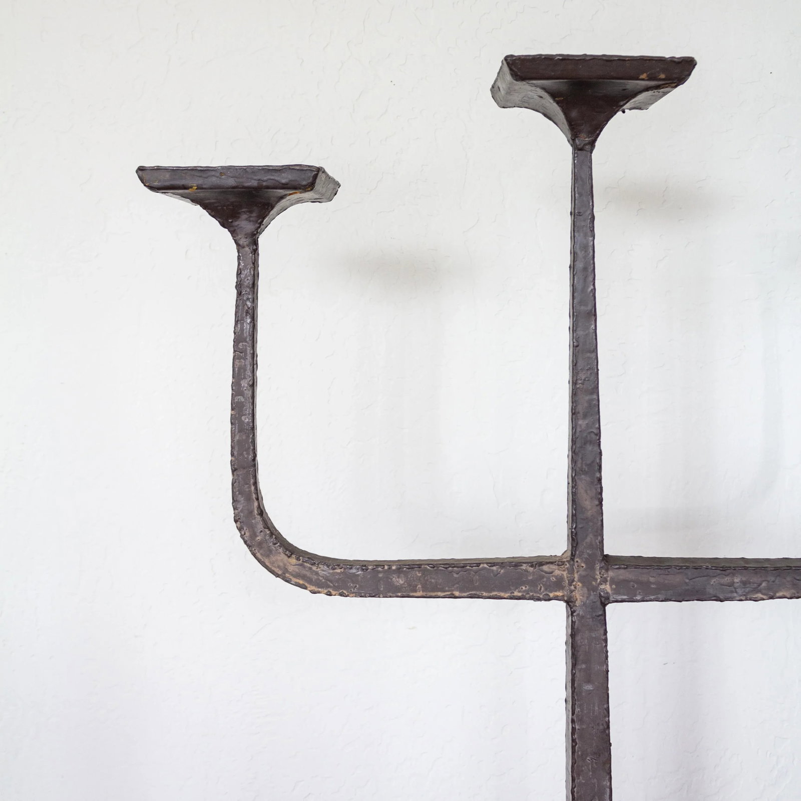 Brutalist Three Arm Candelabra Floor Candle Stand | Hammered and Hand Welded - 5