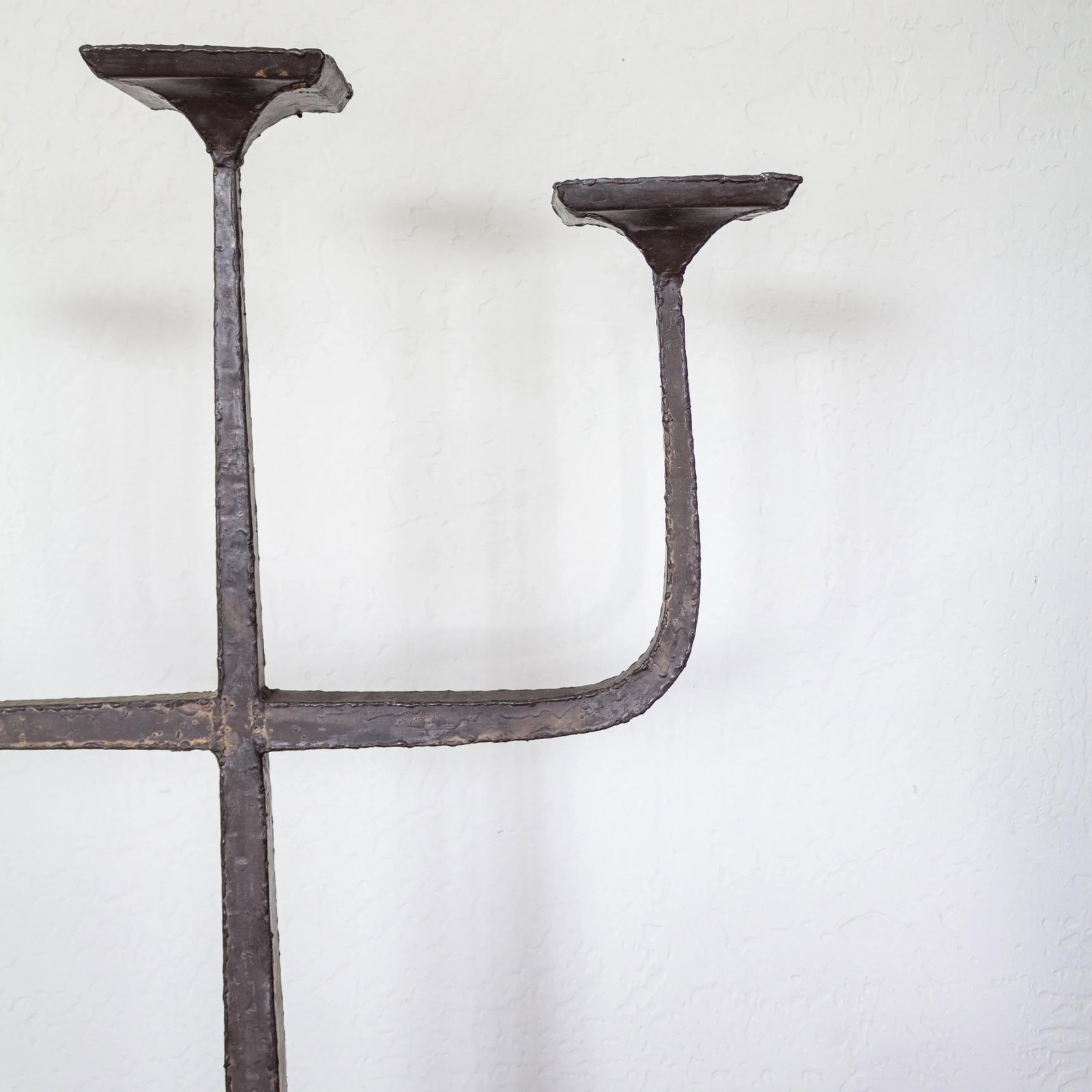 Brutalist Three Arm Candelabra Floor Candle Stand | Hammered and Hand Welded - 6