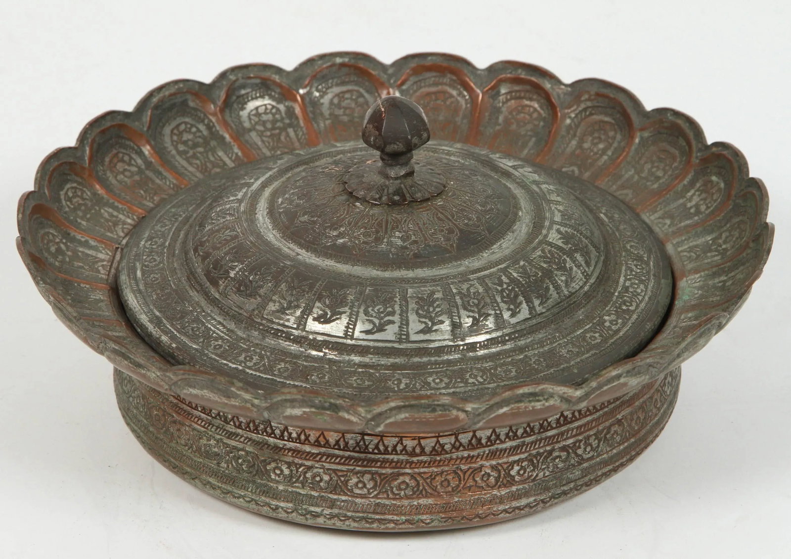 Decorative Tinned Copper Persian Box With Lid - 8