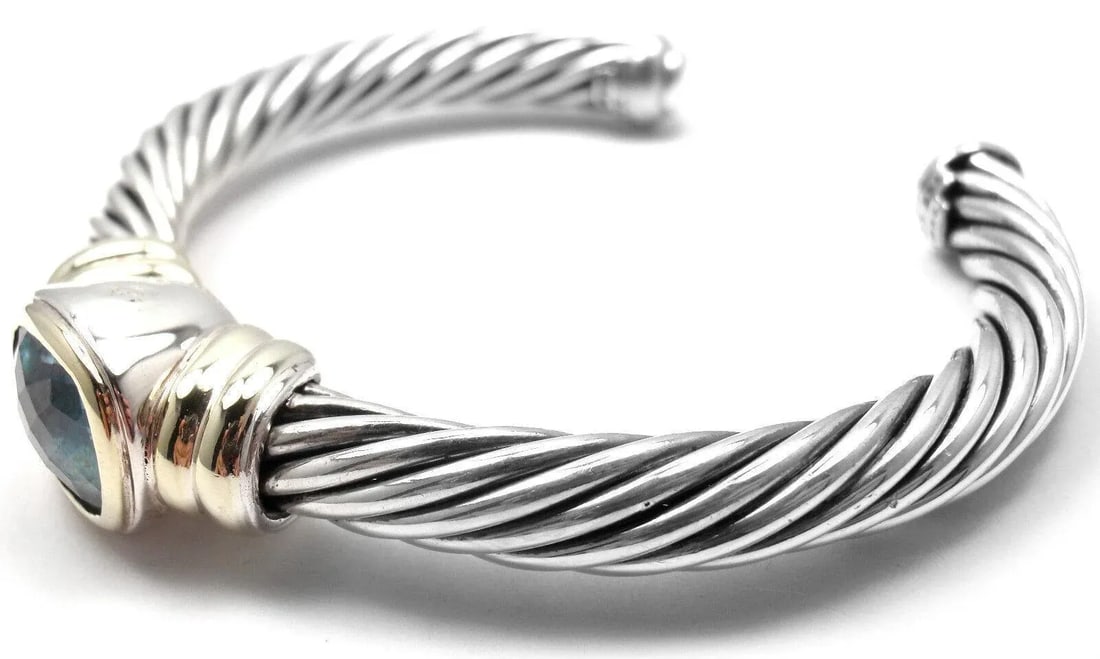 D.Yurman NOBLESSE 14k YG Sterling Silver Blue Topaz Bangle Bracelet - 2
