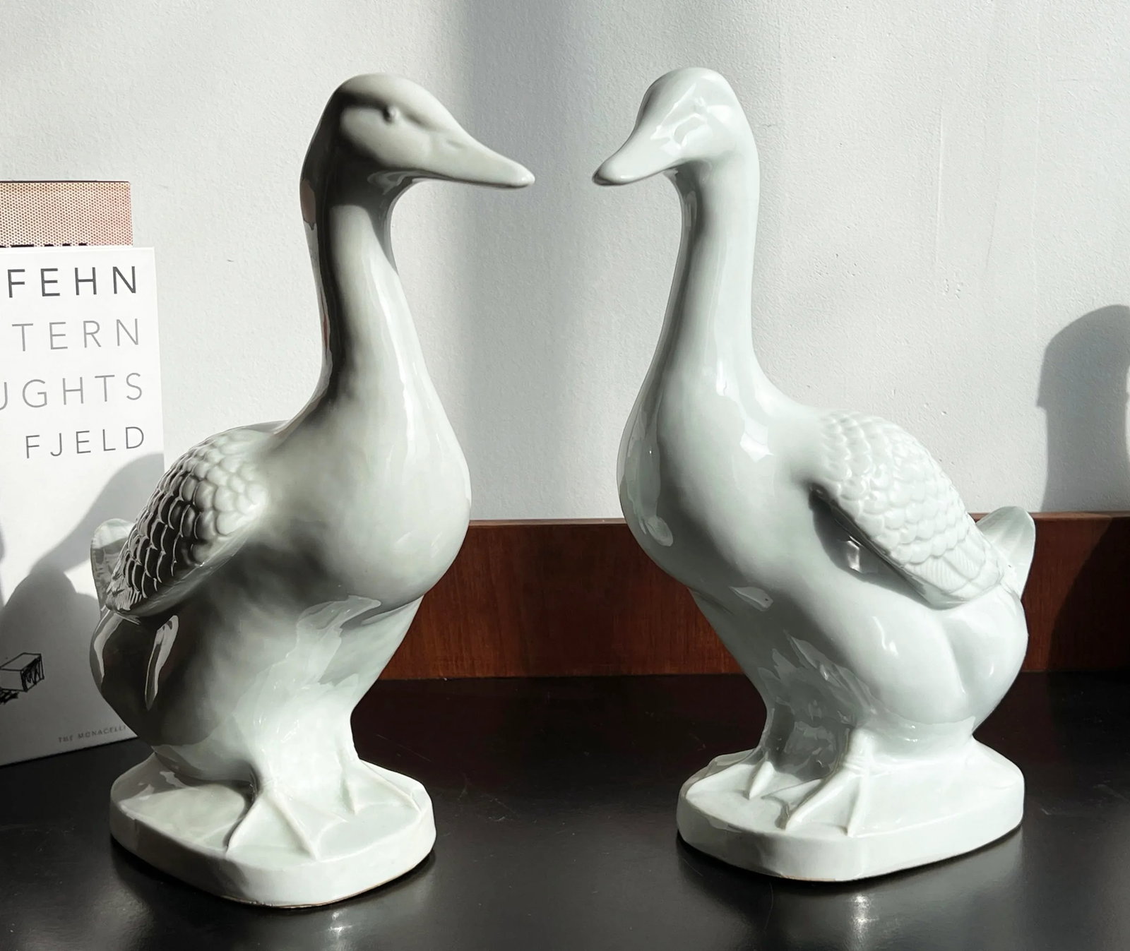 Vintage 14" Chinese Celadon Porcelain Ceramic Duck Figures - a Pair - 10