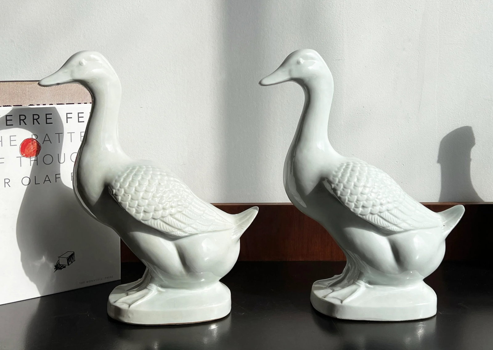 Vintage 14" Chinese Celadon Porcelain Ceramic Duck Figures - a Pair - 2