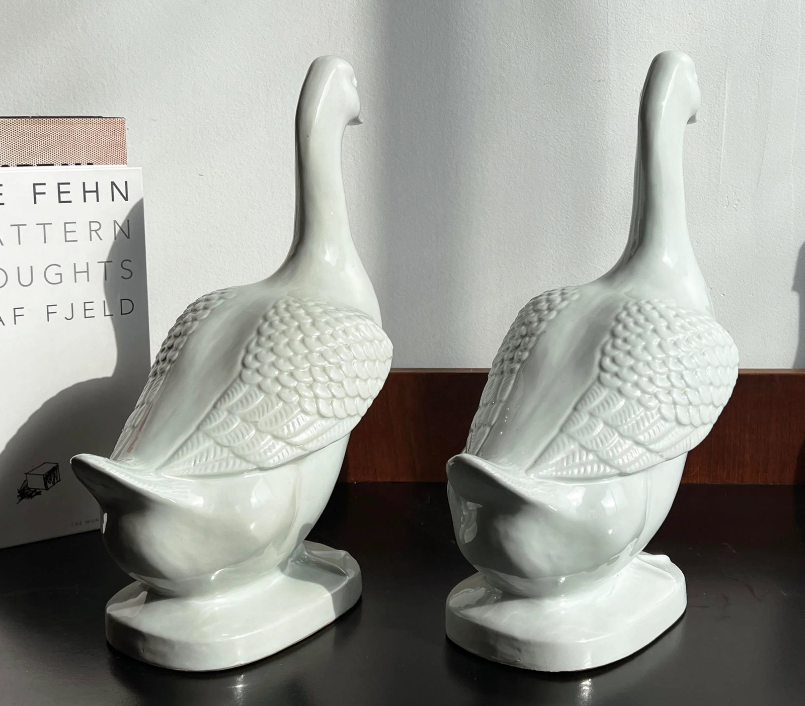Vintage 14" Chinese Celadon Porcelain Ceramic Duck Figures - a Pair - 8