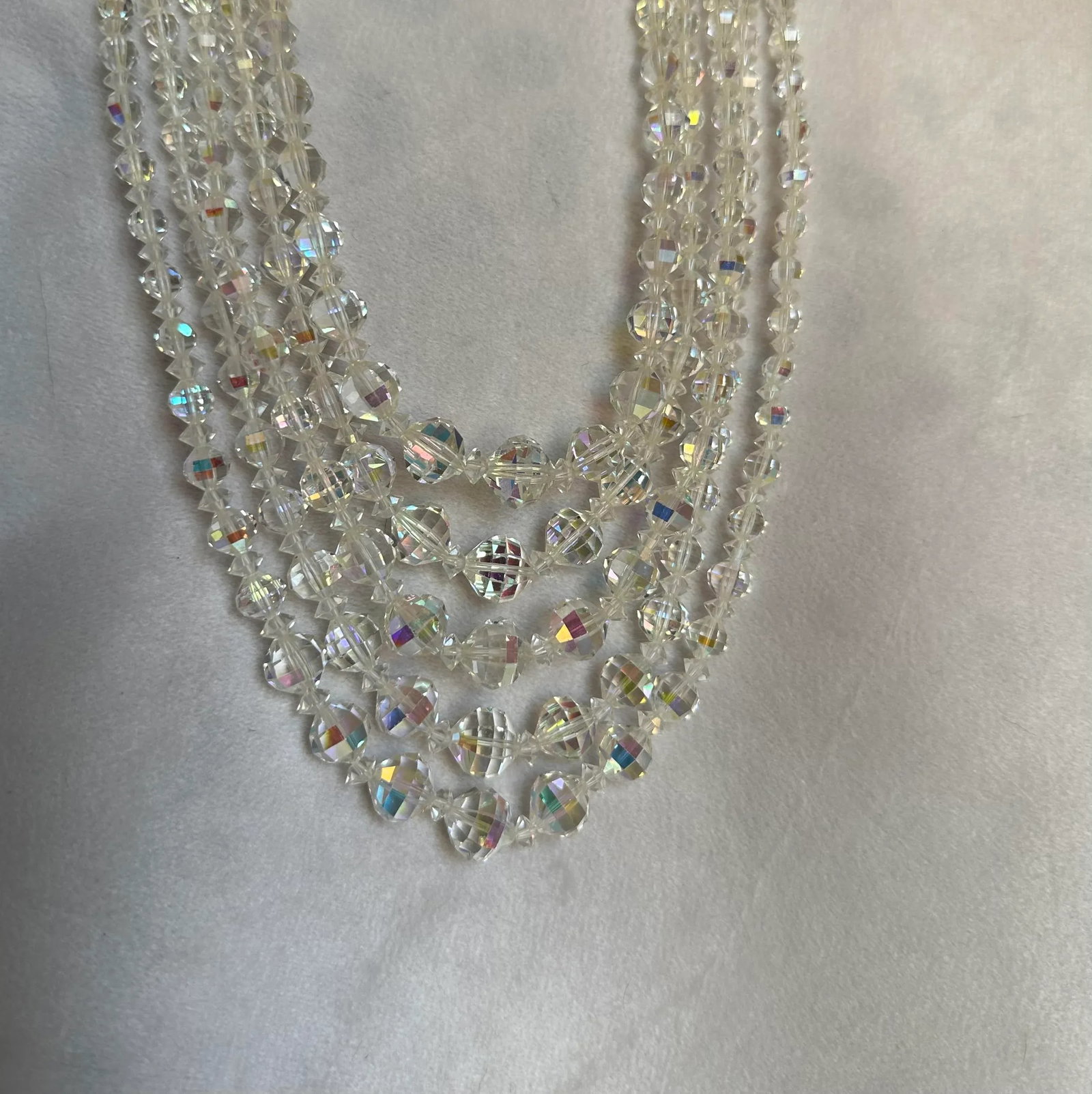 Vintage Signed Laguna Aurora Borealis Crystal Bib Necklace 5 Strand - 11