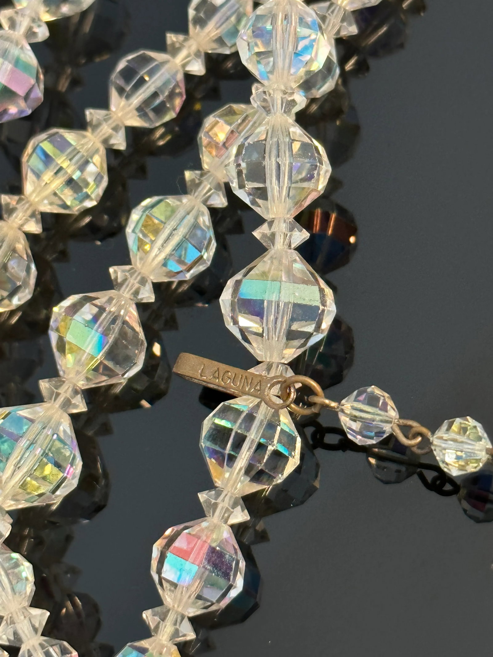 Vintage Signed Laguna Aurora Borealis Crystal Bib Necklace 5 Strand - 4