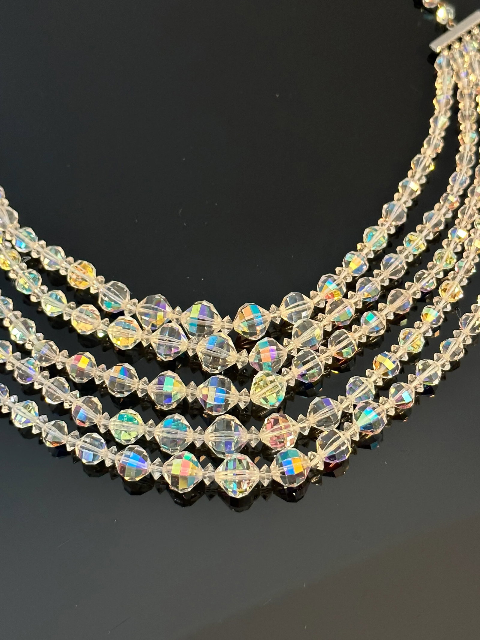 Vintage Signed Laguna Aurora Borealis Crystal Bib Necklace 5 Strand - 5