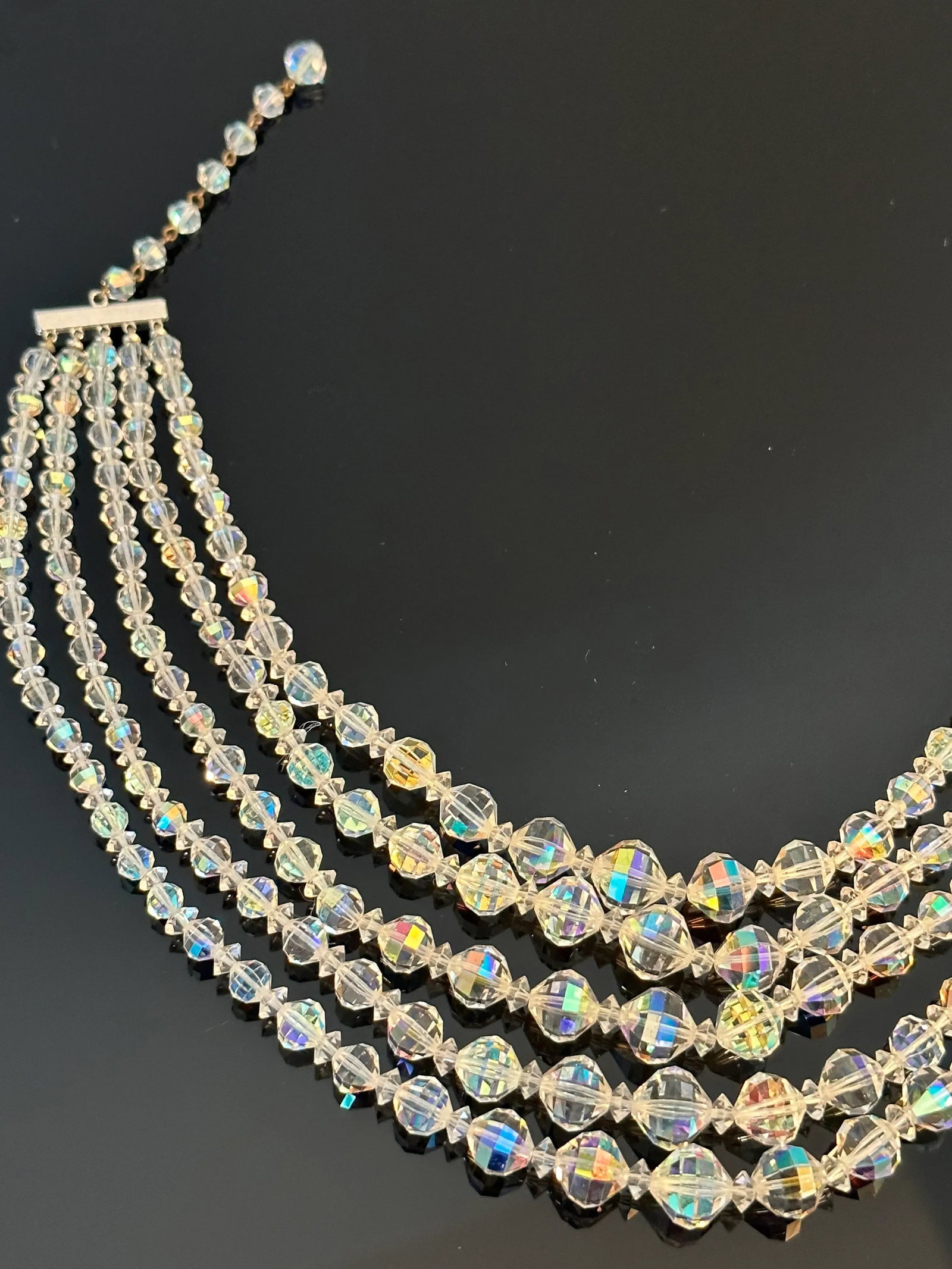 Vintage Signed Laguna Aurora Borealis Crystal Bib Necklace 5 Strand - 6