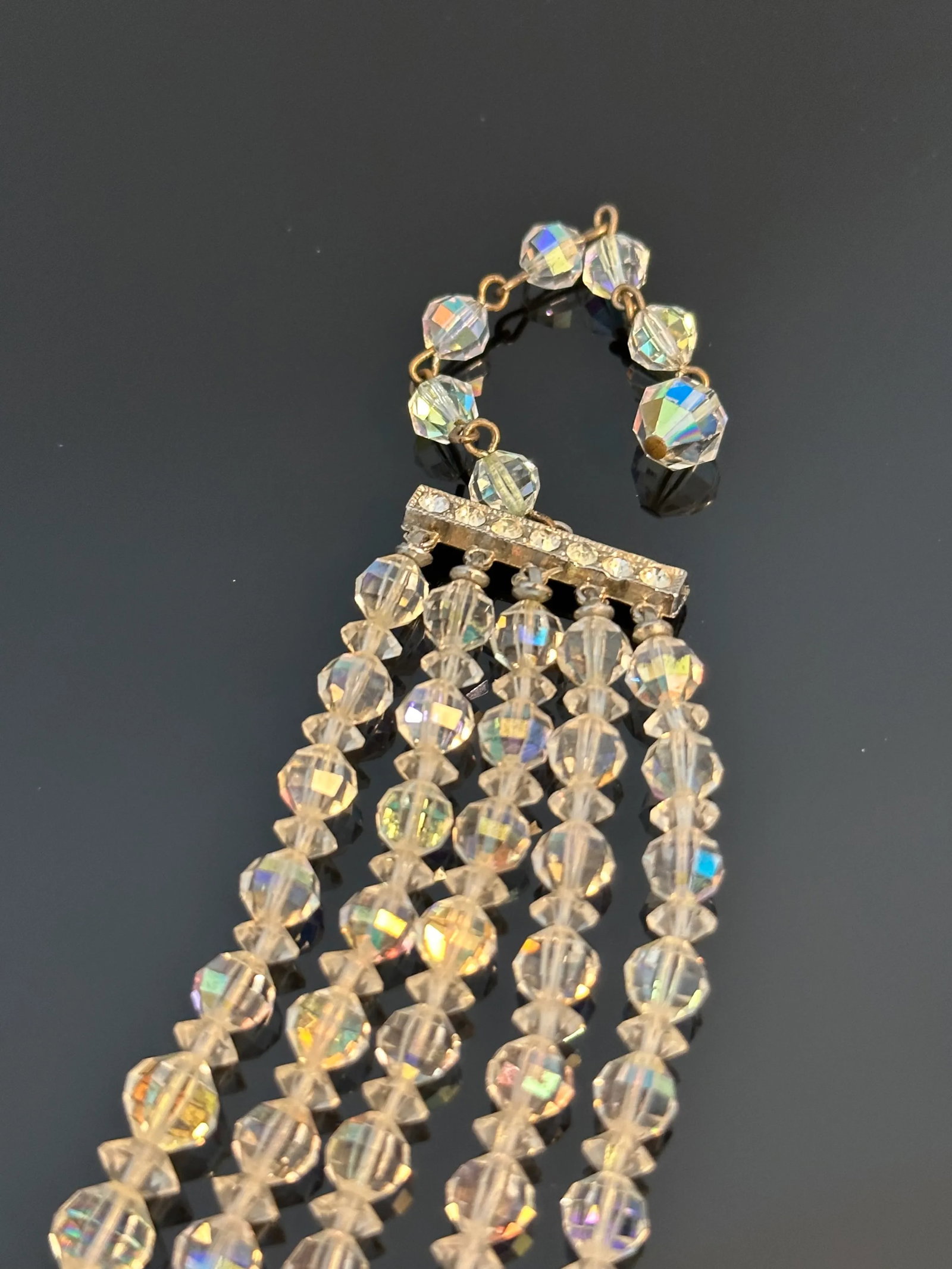 Vintage Signed Laguna Aurora Borealis Crystal Bib Necklace 5 Strand - 8