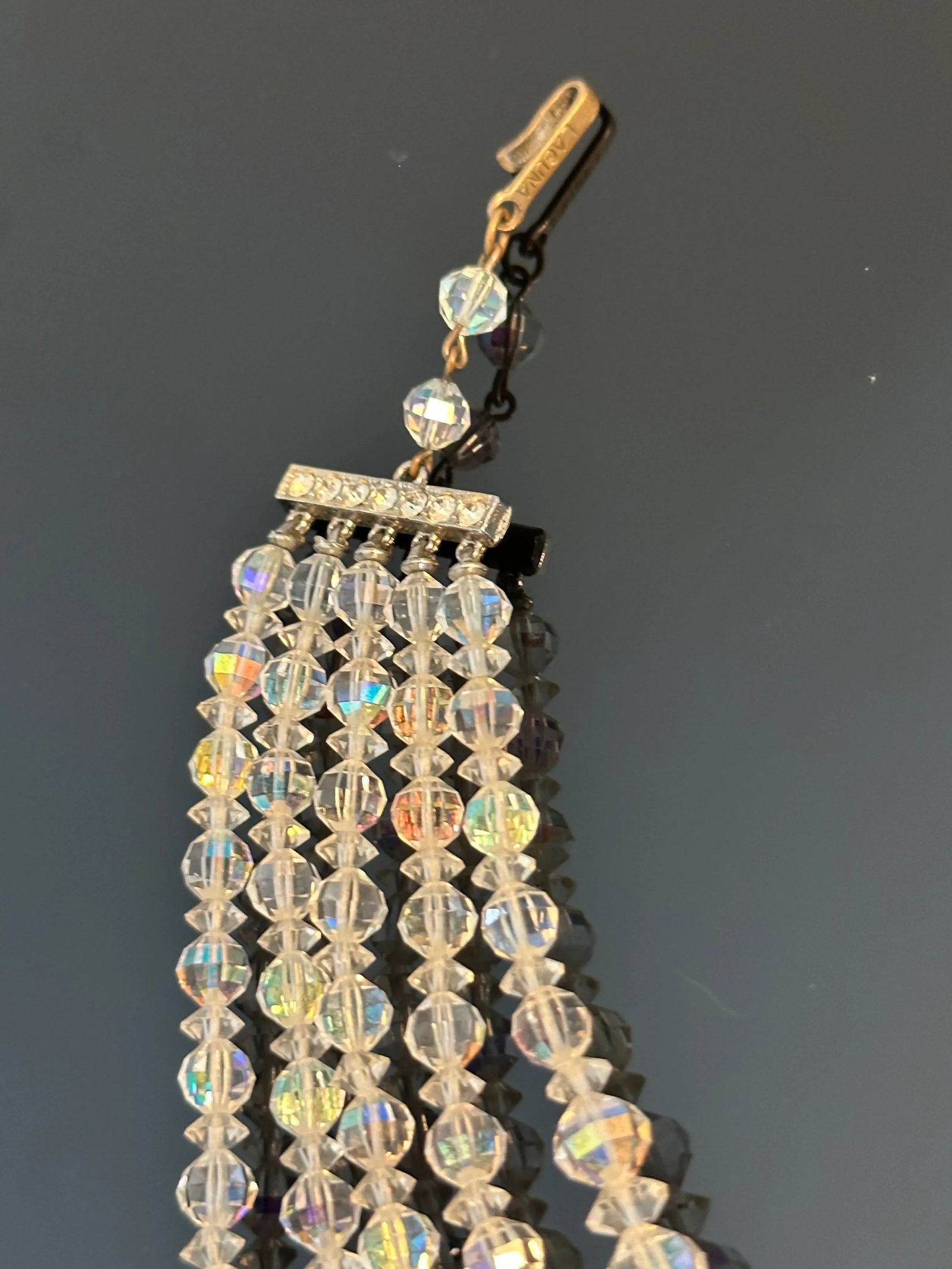 Vintage Signed Laguna Aurora Borealis Crystal Bib Necklace 5 Strand - 9