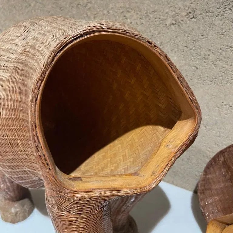 Vintage Chinese Wicker Elephant Box, Hand-Woven Rattan, Mid-Century - 9