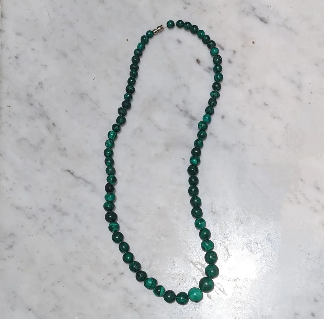 Vintage Hand Strung All Malachite Necklace 22" - 2