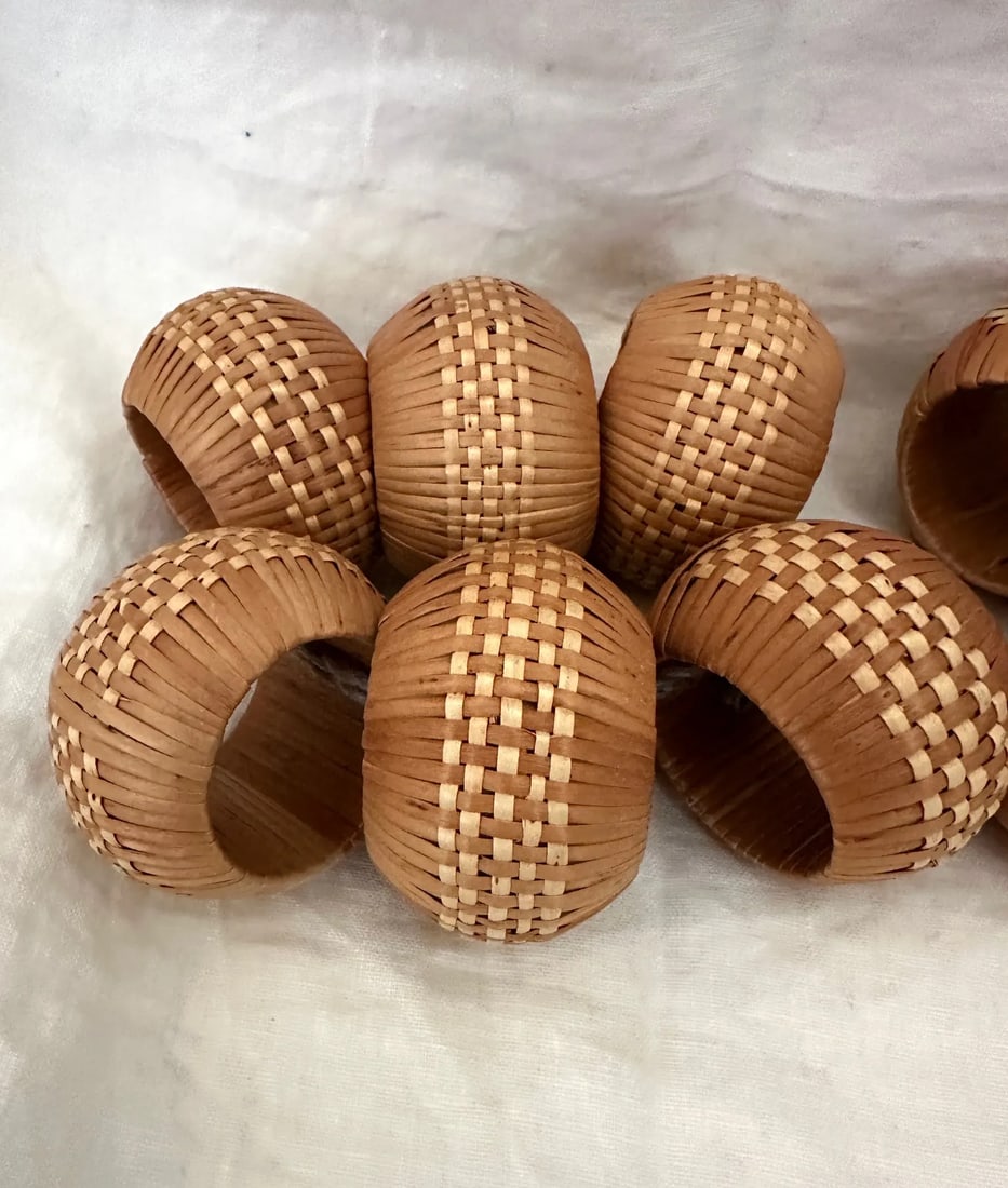 Set of 12 Vintage Woven Rattan Boho Napkin Rings - 5