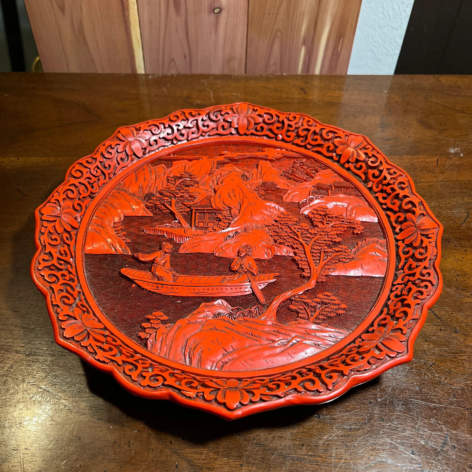 Vintage Chinese Cinnabar Decorative Display Plate - 2