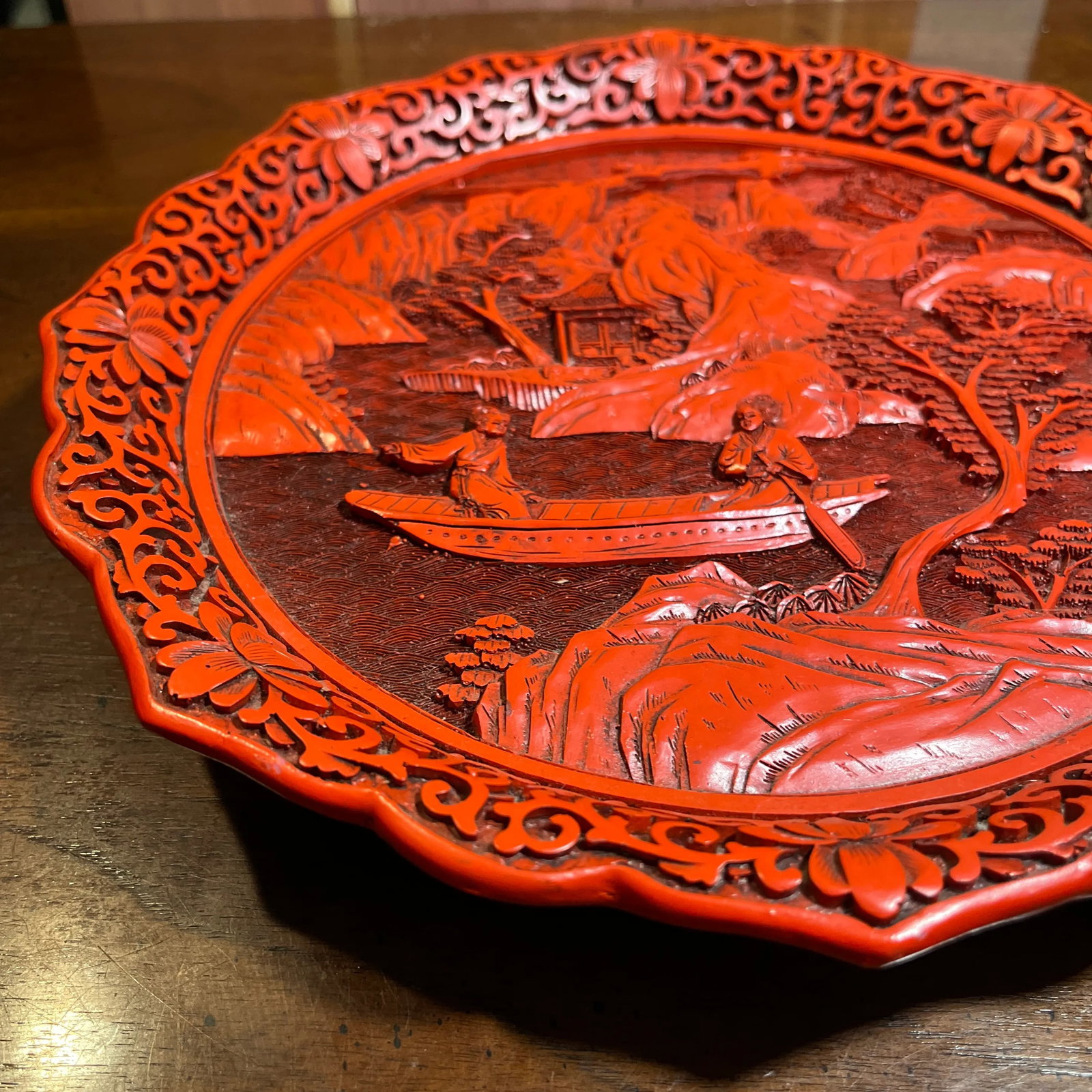 Vintage Chinese Cinnabar Decorative Display Plate - 3