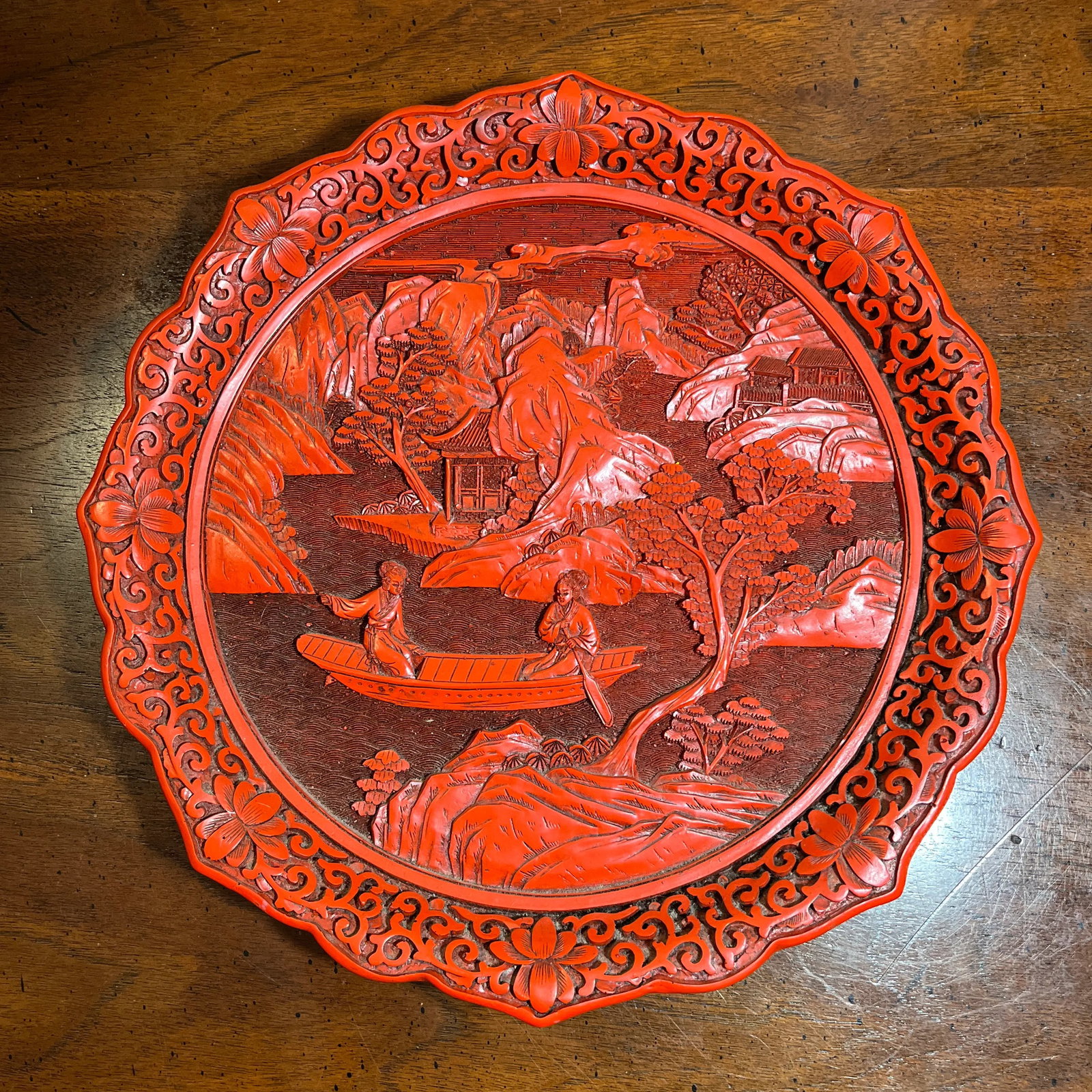 Vintage Chinese Cinnabar Decorative Display Plate - 4
