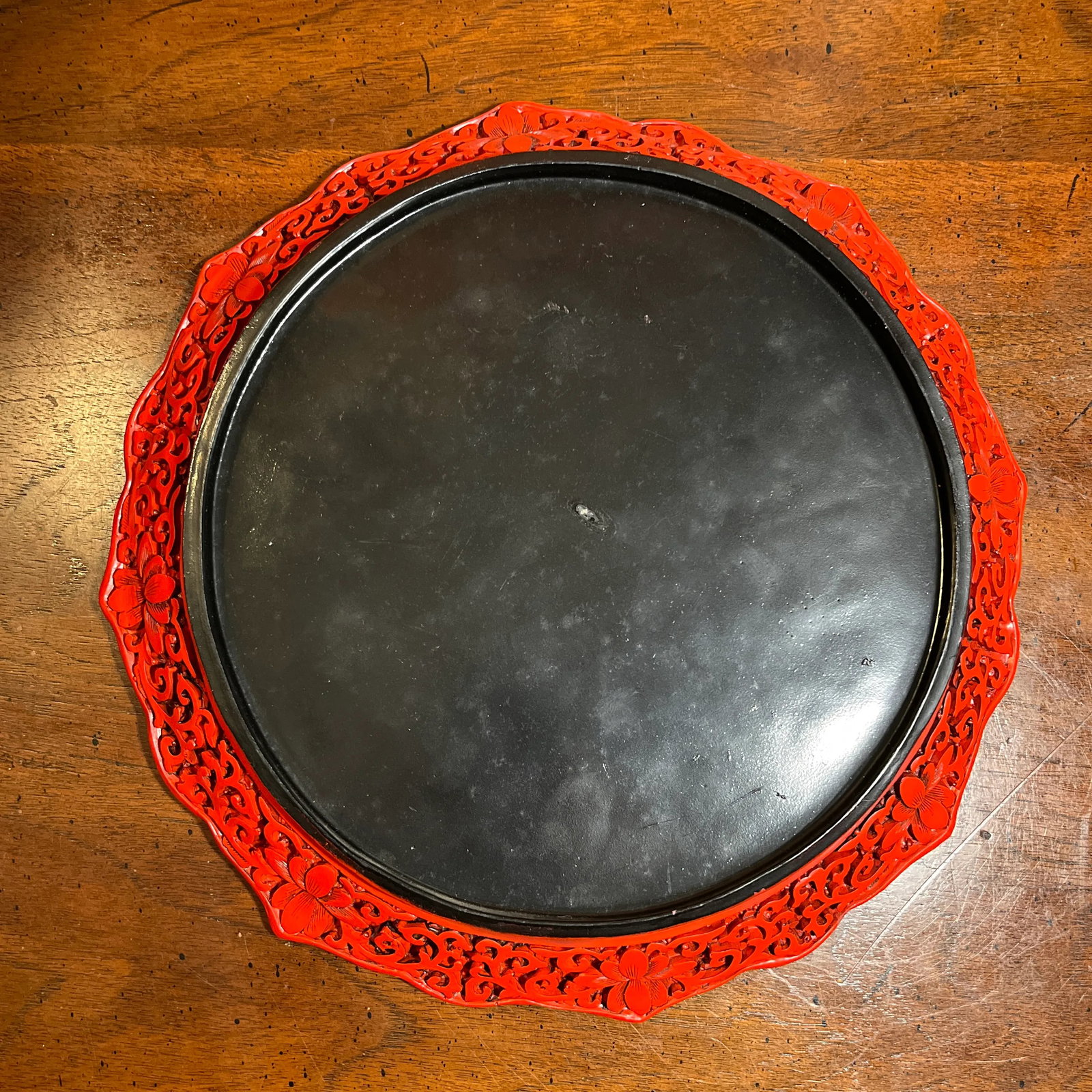 Vintage Chinese Cinnabar Decorative Display Plate - 5