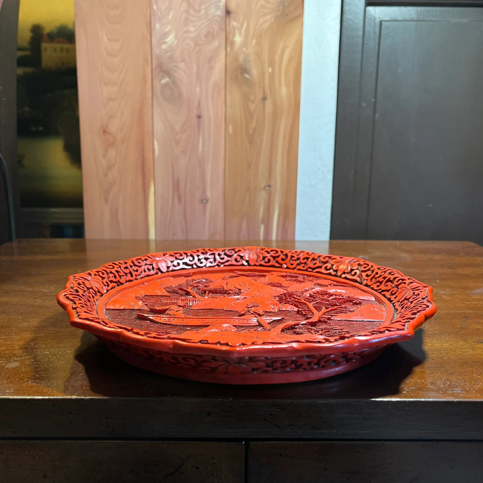 Vintage Chinese Cinnabar Decorative Display Plate - 7